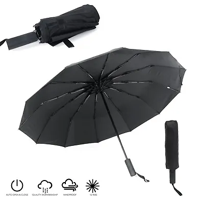 $14.15 • Buy Automatic Folding Umbrella Portable Windproof Auto Compact 12 Ribs Fiberglass AU