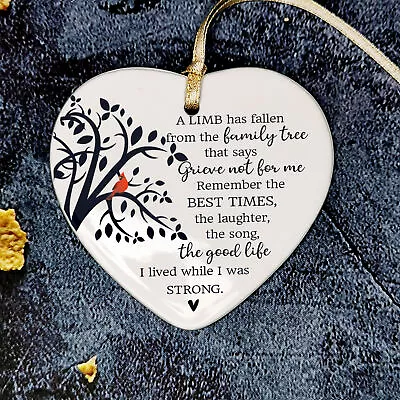 Memorial Plaque Funeral Gift Ceramic Hanging Heart Mum Dad Nan Grandad Christmas • £6.99