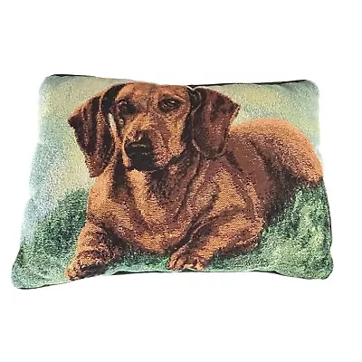 Vintage Linda Picken Dachshund Dog Tapestry Throw Pillow 16x11” Green Back Doxie • $19.41