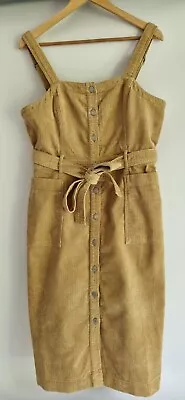 Levis Women Corduroy Pinafore Dungaree Tan Belted Dress Overall Size L • £39.99