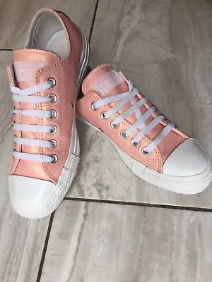 VGC Ladies Leather Converse Baby Pink Low Top Trainers4 /37 Barely Worn • £17.49