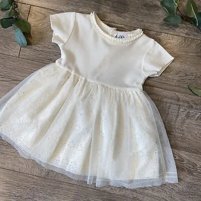 ZARA Baby Girl Ivory  Embroidery Tulle Ribbed Top Dress  Age 12-18 Mths  • £19.99