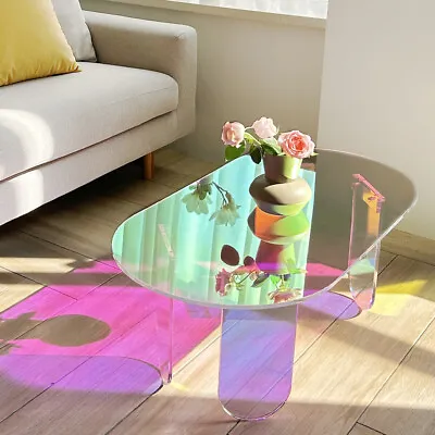 Acrylic Coffee Table Iridescent Side Table Rainbow Desk Accent Display Stand Dec • £109.97