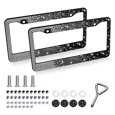 2x Car License Plate Frame Bling Black Crystal Rhinestone For Honda Civic CR-V • $22.94