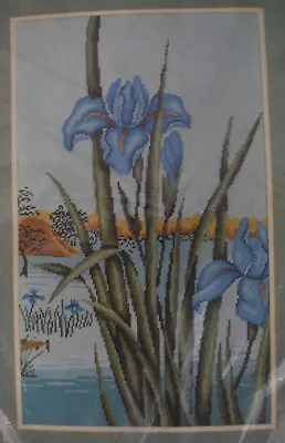 Elsa Williams Blue Iris Needlepoint Kit 06224 Lake Pond Irises Grass Hills Green • $32