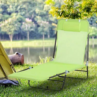 Adjustable-Level Chaise Sun Lounge Chair For Beach Patio Or Deck Green • $54.59