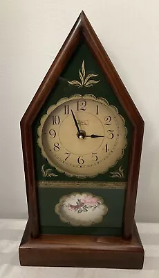 Wood Wuersch Fall River Mass Steeple Clock Working & Keeps Time - Floral Scene • $74.95