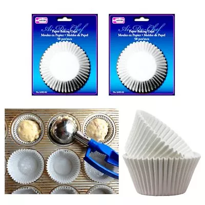 100 Pc Baking Cups Cupcake Liners Paper Molds Muffin Parchment Bake Party White • $11.26