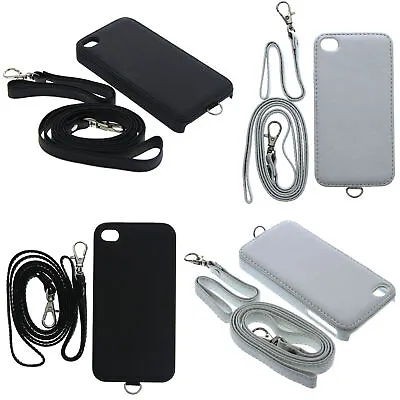 Hard PU Leather Back Case For IPhone 4 4G 4S With Short Strap And Lanyard • £2.95