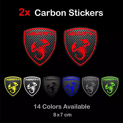 2x ABARTH Carbon Badge Logo Body Window Car Wheel Stickers Crest Decal Fiat 500 • $19.56