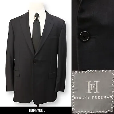 HICKEY FREEMAN Mens Solid Black 100% WOOL Sport Coat Suit Jacket Blazer 44XL • $59.99