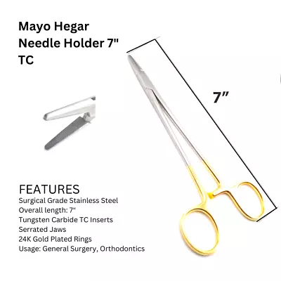 6 PCS Mayo Hegar Needle Holder 7  Tungsten Carbide TC Inserts Suture Instruments • $97.99