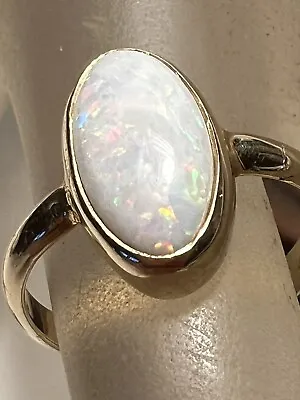Vintage 14k Yellow Gold Bezel Set Natural White Opal Ring Size 3.5 • $499