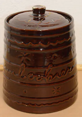 Vintage Marcrest Brown Daisy & Dot Stoneware Cookie Crock/Lid Oven Proof USA  • $20