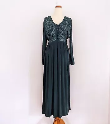 Size Au 10-12 Danicci Vintage Boho Dress Green Maxi Longsleeve Hippie USA 90s • $50