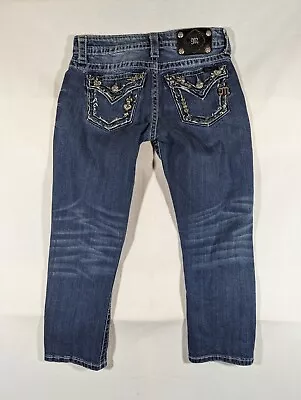 Miss Me Jeans Womens 34 Blue Denim Boyfriend Capri JB5501P2 Rhinestone Jewel • $22.99