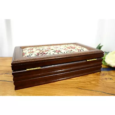 Vintage Hinged Jewelry Box With Mirror And Floral Fabric Design On Lid MCM Decor • $20