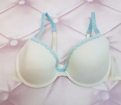 Ex M&s Limited Collection Plunge Padded Top Lace Bra In Cream/blue (mc2) • £4.67