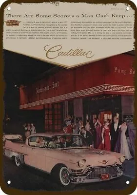 1957 CADILLAC FLEETWOOD Pink Car Vintage-Look-Edge DECORATIVE REPLICA METAL SIGN • $24.99