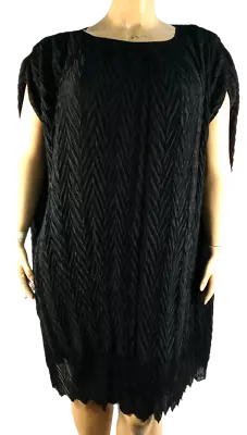 Timeless Naeem Khan Black Crinkled Scoop Neck Short Sleeve Stretch Dress 2X/3X • $16.73