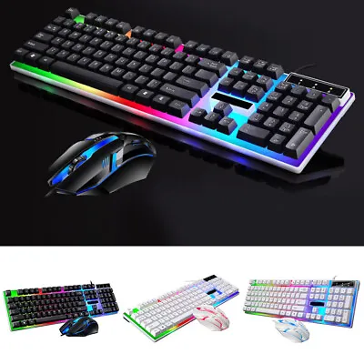 $35.99 • Buy 2.4G Wire Gaming Keyboard And Mouse Set Rainbow LED Backlit For Gamer Office