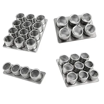 Magnetic Spice Jars Tins With Tray Stand Stainless Steel Herbs Container Rack • £7.95