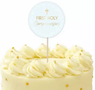 £2.69 • Buy First Holy Communion Cake Topper - Blue  & Gold - Cross - Boy's Religious  Party