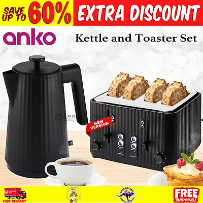 Anko 1.7L Kettle And 4 Slice Toaster Combo Fluted Black Kettle And Toaster • $124.99