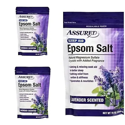 Assured Epsom Salt Sleep Aid Lavender Scented Bath Soak 3 Count 1 Lb Bags • $15