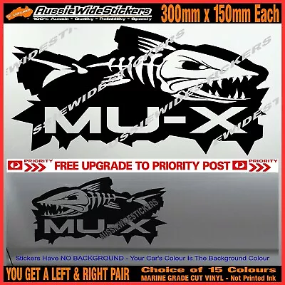 MU-X 4x4 Ute Bullbar Canopy EVIL FISH Fishing Stickers For ISUZU MUX PAIR 300mm • $23.90