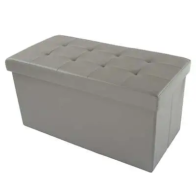 Faux Leather Folding Storage Ottoman With Padded Lid Gray • $34.92