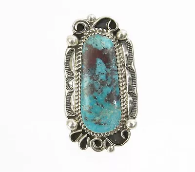 Vintage Leslie Nez Navajo Sterling Silver Turquoise Ring 1 7/8  Size 9.75  • $237.49