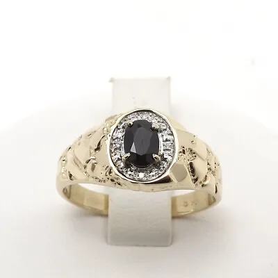 10K Gold Dark Blue Natural Sapphire Diamond Halo Nugget Mens Ring Sz15 • $475