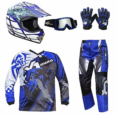 KIDS MOTOCROSS HELMET JERSEY PANTS GLOVES GOGGLES MX Dirt Bike Gear Junior Youth • $167.96