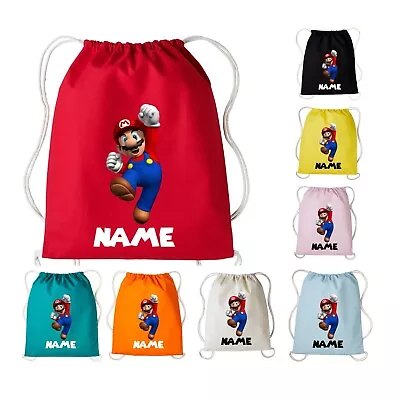 Personalised Your Name Super Mario Drawstring Bag Gym School Rucksack Kids Bag • £6.99