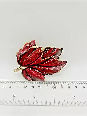 Vintage Gold Tone Metal Enamel Maple Leaf Pin Double Leaves Brooch • $14