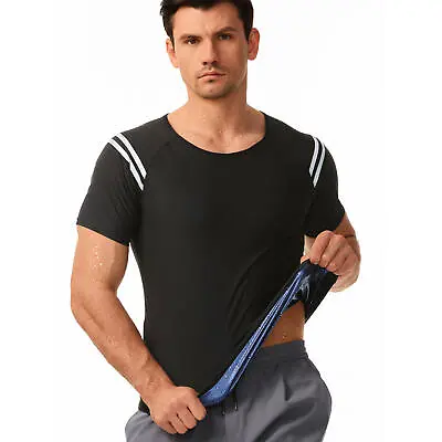 $23.39 • Buy Mens Sauna Sweat Suit Heavy Duty Track Weight Loss Slimming Boxing Gym T-Shirt