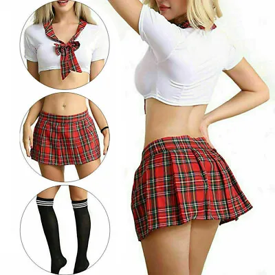 £7.89 • Buy Sexy Women Lingerie Plaid Skirt School Girl Uniform Role Play Costume Outfits UK