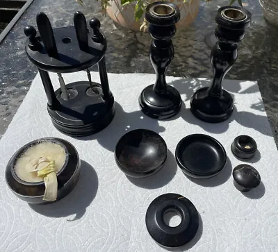 Antique Ladies Real Ebony Dressing Table Beauty Vanity Set Roaring 20's - 1930 • $59.90