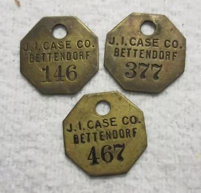 (3) J. I. Case Tractor Co Bettendorf Ia Iowa ~ Brass Tool Check Tag Marker Token • $6.49