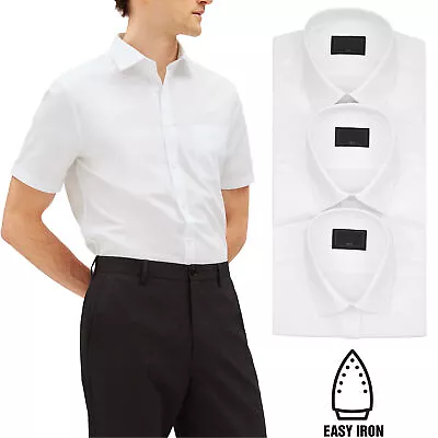 Ex M&S Mens White Shirts Short Sleeve Slim Fit Formal Classic Collar Multipack • £19.98