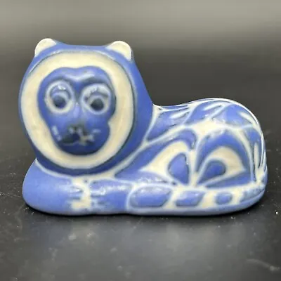 Pablo Zabal Lion Folk Art Chile Ceramic Blue White Zoo Pottery Sculpture Mcm • $49.95