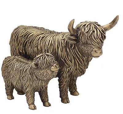 Highland Cow Calf Statue Bronze Colour Ornament Highland Cow Gift Idea • £23.99