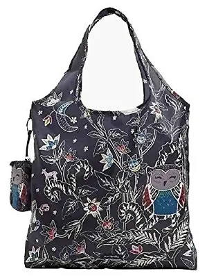Vera Bradley Night Sky Owl Collapsible Reusable Tote Bag  W/Pouch & Key Ring NEW • $30