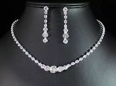 Beautiful Clear Austrian Rhinestone Crystal Necklace Earrings Set Bridal N1392 • $9.99