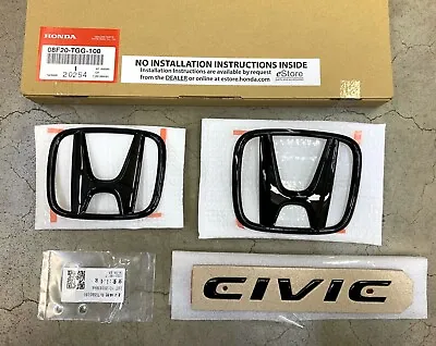 Genuine OEM Honda 17-21 Civic 5dr Hatchback Gloss Black Logo Emblem Set HB • $108.95