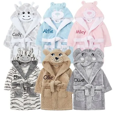 Personalised Girl Boy Dressing Gown Novelty Robe Embroidered Name Bear Ears 0-24 • £14.99