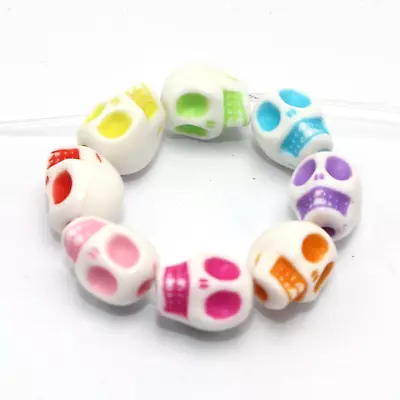 100 White With Mixed Color Acrylic Halloween Gothic Skull Beads 10mm Steam Punk • $3.32