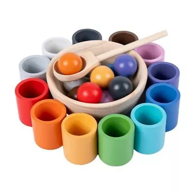 Wooden Rainbow Balls In Cups Montessori Toy Fine Motor Early Education Toys Set • $19.85