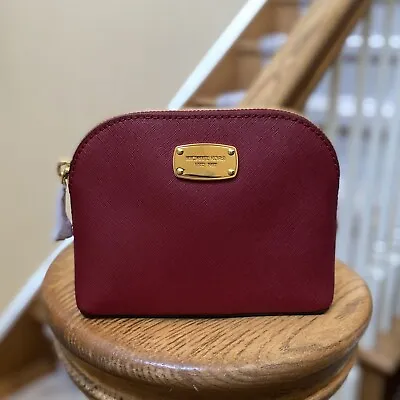 Michael Kors Leather Small Zip Dome Cosmetic Pouch RED Nwot • $29
